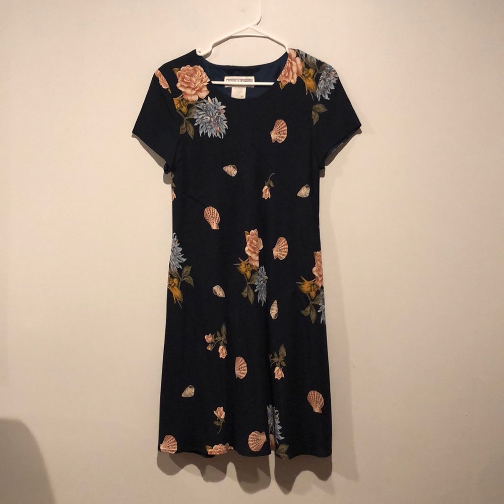 Jessica Howard Vintage Dark Blue Seashell Midi Dress